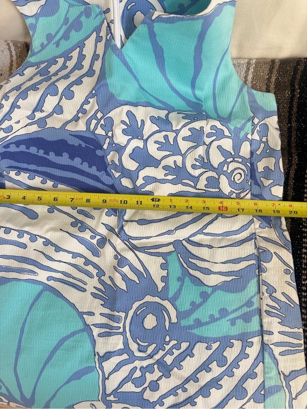 TORI RICHARD Adele Dress Hawaiian Shift Dress Blue and White Size 12 Large - Picture 6 of 6